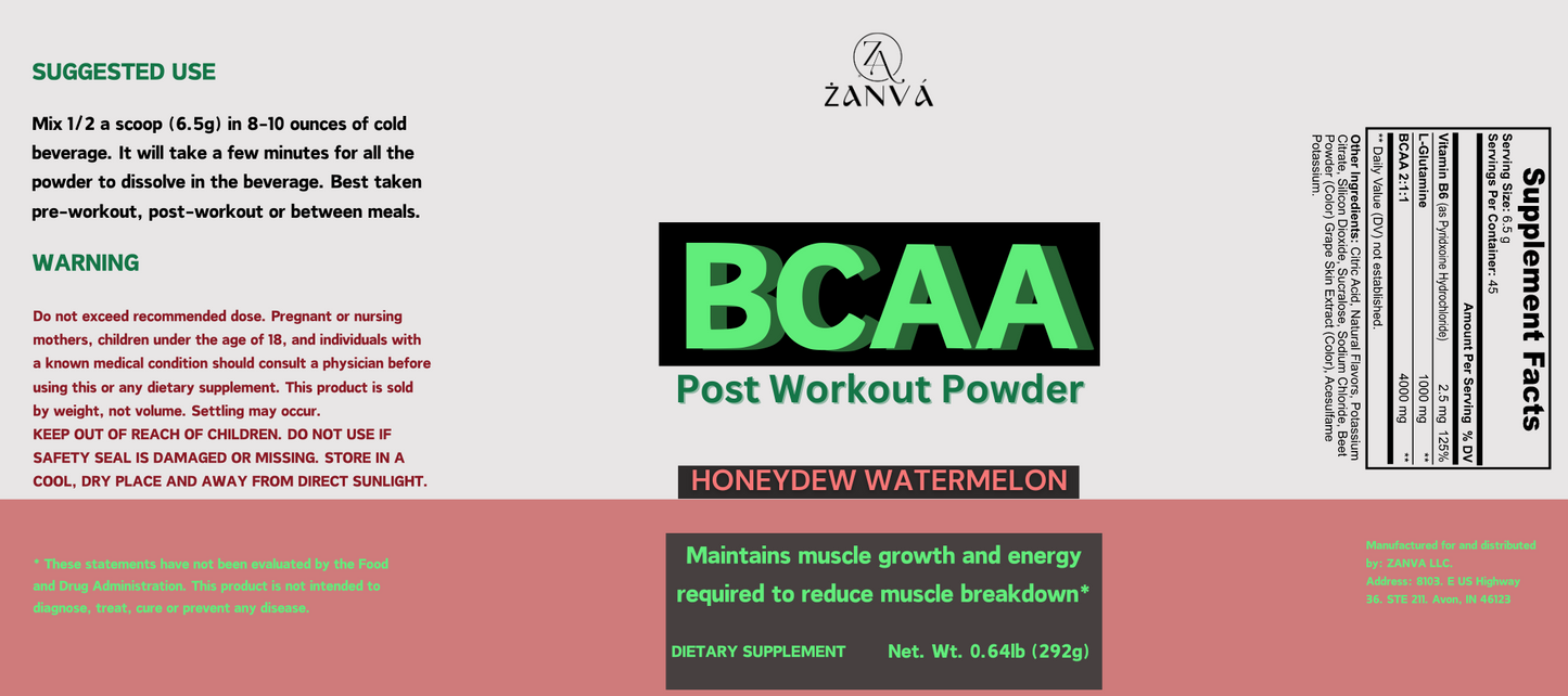 BCAA Post Workout Powder (Honeydew/Watermelon)